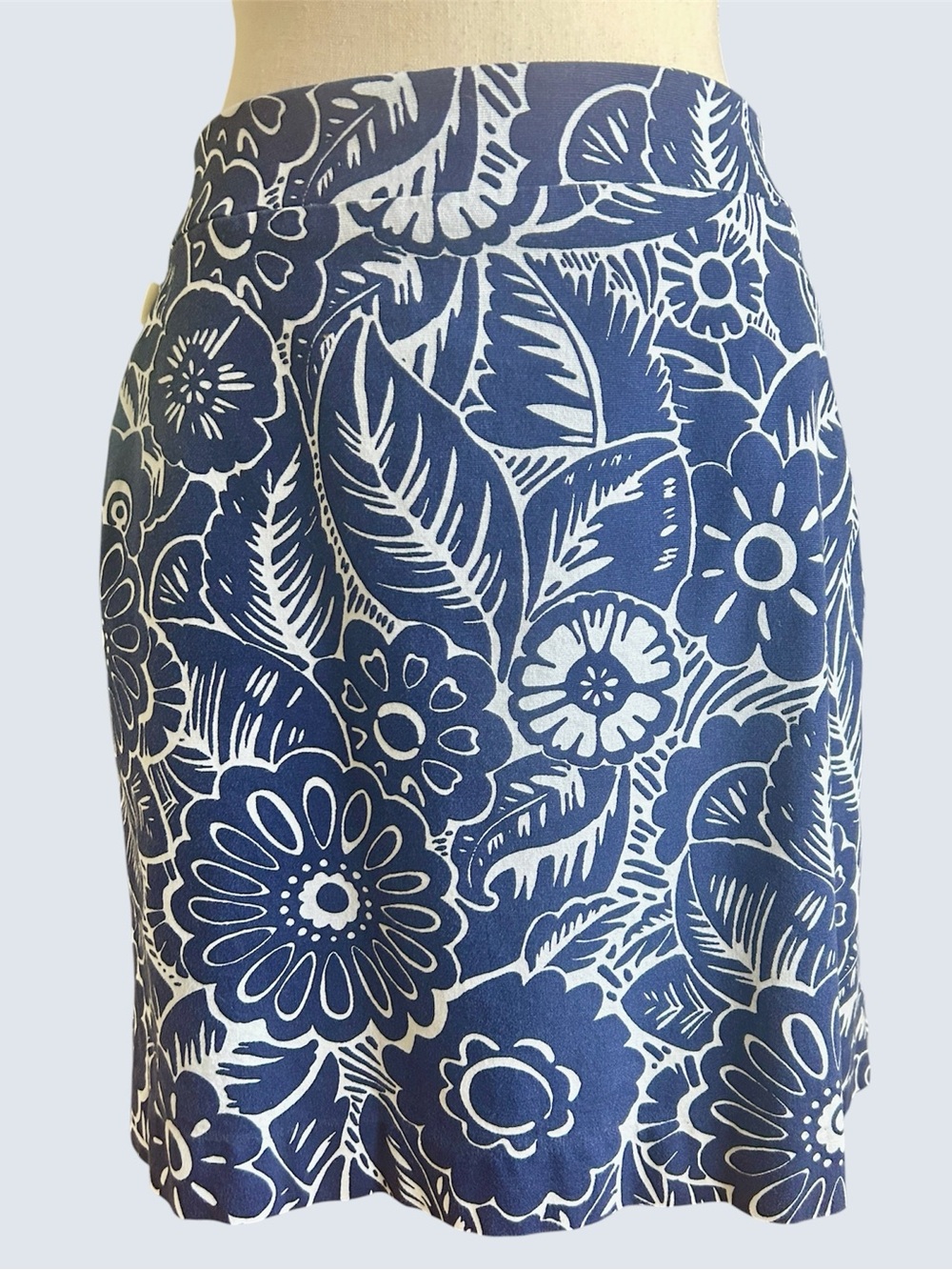Talbots Skirt Leafy Tropical Floral Print Blue White Plus Petite size 16WP